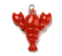 DanLingJewelry 50 ciondoli opachi a forma di animale marino, con retro piatto, in resina, a forma di aragosta rossa, per bracciali, collane, portachiavi e gioielli