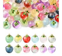 DanLingJewelry 60 ciondoli casuali in vetro trasparente a forma di mela con cristalli 3D a forma di frutta, per fai da te, artigianato, bracciali, collane e gioielli, Metallo non prezioso