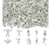 DanLingJewelry 80 ciondoli sportivi in argento anticato, 10 stili, tibetani, a forma di bilanciere, pallavolo, baseball, per la creazione di gioielli e accessori