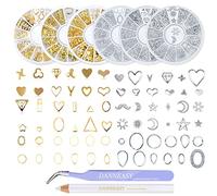 DANNEASY 6 Ruote Oro Argento 3D Nail Art Studs Set Hollow Metallo Chiodo Charm Stella Luna Cuore Manicure Decorazione Con 1Pc Pinzetta Curva E Cera Penna