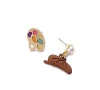 DANNMPX Orecchini Drawing Board Girl Sterling Silver Orecchini for Borchie Asimmetrici Cappello Carino Perla for Adolescenti Dono Regalo Donna(Earring)