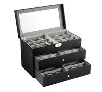 DANNMPX Organizzatore Occhiali Espositore for Occhiali da Sole in Pelle A 3 Strati con Cassetto E Coperchio Trasparente Bloccabile Porta