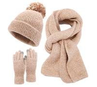 DANNMPX Set Cappello Sciarpa Guanti Completo Invernale Termico Testurizzato con Cappello, Sciarpa E Guanti, 3 Pezzi Inverno(Bruin)