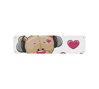 Danny Penaw Targa in latta economica con decorazione musicale, simpatico orsacchiotto con cuffie, Twitting, canto, uccello, cuore, forme 10 x 40 cm