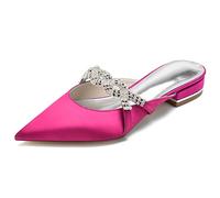 DANOBAB Sandali Donna a Punta Satinati per Matrimonio, Ballerine da Sposa, Scarpe Slip-on con Strass per Serate,Rose Red,41