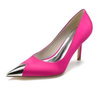 DANOBAB Scarpe da Sposa con Tacco Alto per Donna - Punta a Spillo, Tacco Kitten da 8,5 cm, Pumps da Sposa in Raso, Sandali Slip-on,Rose Red,43