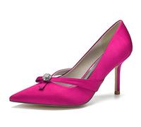 DANOBAB Scarpe da Sposa da Sposa da Donna Punta Chiusa Punta A Punta Strass Slip on Tacchi Alti,Rose Red,38