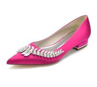 DANOBAB Scarpe da Sposa Donna - Eleganti Scarpe Basse con Strass, Punta a Spillo, Tacco Basso & Slip-On Facile - Ideali per Abiti da Lavoro & Outfit,Rose Red,40