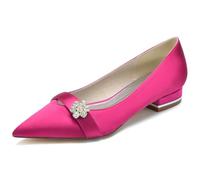 DANOBAB Scarpe da Sposa Donna in Raso - Eleganti Scarpe Basse con Punta a Spillo, Punta Chiusa Strass Slip-On, Pumps da Ballerina - Perfette per Abiti da Sposa,Rose Red,36
