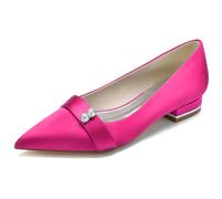 DANOBAB Scarpe da Sposa per Donna: Pompette con Punta a Spillo, Strass, Tacco Basso di 0,98 Pollici, Slip On, Scarpe da Cerimonia per Sposa,Rose Red,43