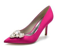 DANOBAB Scarpe da Sposa per Donna - Slip-on con Strass, Tacco Alto Comodo, Pizzo e Satin, Tacco Kitten, Sandali Pumps da Cerimonia Nuziale,Rose Red,39