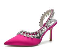 DANOBAB Tacco Alto Scarpe A Punta Chiusa Strass Punta A Punta 3,34 Pollici Tacchi Scarpe Slip on Ufficio Vestito Pompe,Rose Red,43
