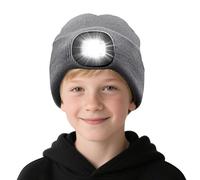 Danolt Berretto con luce a LED, per bambini, adulti, 3 modalità di luce, 5 LED, berretto invernale, per ragazze, ragazzi, donne e uomini, Berretto Grigio, 40-60
