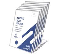 danoni Porta cartelle in acrilico trasparente, confezione da 6, 21,9 x 27,9 cm, espositore per opuscoli, con retro inclinato verticale, per scrivania da ufficio, supporto per menù in plastica, per