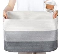 danpinera 72L Cesto Rettangolare Extra Large in Corda di Cotone,Cesto Biancheria per Coperte, Cuscini in Vimini, Portaoggetti Morbido per Bambini e Giocattoli, 43 * 55 * 29cm Bianco con grigio