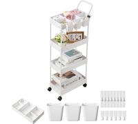 danpinera Carrello da cucina stretto per bambini, carrello da portata con 4 livelli, carrello da cucina con divisori e ganci e tazze sospese, carrello a nicchia per camera dei bambini, cucina, bagno