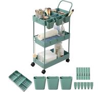 danpinera Carrello stretto da portata con 3 piani, carrello da cucina con pareti divisorie e ganci e tazze sospese, carrello fai da te, carrello per cucina, trucco, bagno, ufficio, verde