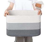 danpinera Cesto Portaoggetti Rettangolare per Coperte, Grande Cesto da Soffitto per Soggiorno, 50L, in Tessuto per Organizzare Giocattoli e Biancheria, Bianco con grigio