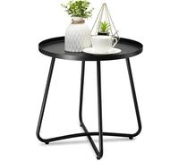 danpinera Tavolino da esterno in acciaio resistente alle intemperie, piccolo tavolino rotondo per patio, cortile, balcone, giardino, comodino nero