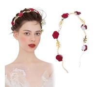 DANRENPANG Cerchietti per capelli vintage con rose in velluto rosso e bianco, per donne e ragazze, eleganti e dolci in metallo con perle e lunetta per capelli, accessori per capelli (rosso, 14 cm)