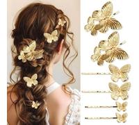 DANRENPANG Fermagli per capelli a forma di farfalla dorata, per donne e ragazze, in lega di metallo dorata, per matrimoni, spose, compleanni, Ringraziamento, forcine per capelli argentate (dorate)