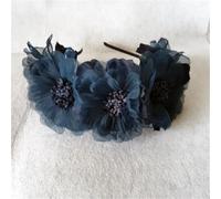 DANRENPANG Ghirlanda di simulazione in tinta unita, fascia per capelli da sposa, in rete, per ragazze, arricciata con fiore e nucleo floreale, accessori per capelli (blu navy, 18 cm + 7 cm)