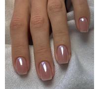 Danshinbow 24pcs Francese Corto Quadrato Falso Chiodi Glitter Chiodi Falsi Stampa su Unghie per Donne e Ragazze (Rosa2)