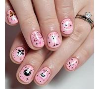 Danshinbow 24PCS Halloween Stampa sulle Unghie Brevi Unghie False Zucca Ghost Design Carino Cosplay Unghie False Unghie Lucide per le Donne (Rosa C, Taglia unica)