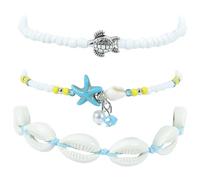 Danshinbow 3 PZ Multistrato Blu Shell Sea Turtle Cavigliera Oro Beach Foot Gioielli Regolabile Seed Beading Turchese Starfish Cavigliera Braccialetti Catena per le Donne e Ragazze (Blu A)