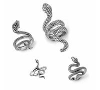 Danshinbow 4 Pz Serpente Anelli Set Aperto Serpente Stacking Anelli Gotico Animale Band Anelli Vintage Regolabile Knuckle Anello Set Gioielli per le Donne Ragazze (Argento)