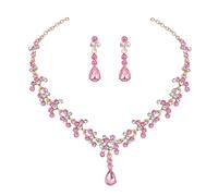 Danshinbow Bride Strass Collana e Orecchini Set Collana di Cristallo Bridal Party Wedding Jewelry Set per le Donne e le Ragazze (Rosa)