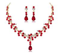Danshinbow Bride Strass Collana e Orecchini Set Collana di Cristallo Bridal Party Wedding Jewelry Set per le Donne e le Ragazze (Rosso2)