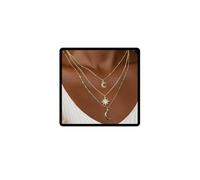 Danshinbow Collana a strati con luna dorata, regolabile, con stella portafortuna, gioiello per donne e ragazze, Metallo