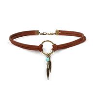 Danshinbow Geometric Circle Choker Collana Foglia Turchese Tasselli Bead Flocking Tessuto Clavicle Collane per le Donne e Ragazze (Marrone)