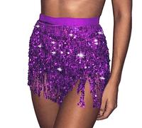 Danshinbow Halloween Paillette Costume Danza del Ventre Gonna Hip Belt Tassel Gonna Hip Wrap Sciarpa Rave Music Festival Costume per Le Donne (IT, Misura del girovita, 35, Regular, Regular, Viola)