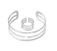 Danshinbow Multi strato braccialetto in lega e anello set regolabile apertura braccialetto gioielli per le donne (Argento)