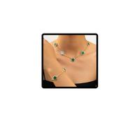 Danshinbow Set di collana e bracciale pentalobo verde portafortuna, in oro, regolabile, con smeraldo, gioielli per donne e ragazze, Metallo, Smeraldo