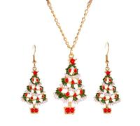 Danshinbow Set di collana e orecchini a forma di albero di Natale, gioielli natalizi per donne e ragazze, Metallo