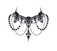 Danshinbow Set di collana e orecchini con ciondolo a forma di croce in pizzo per Halloween, collana girocollo da donna, Misura unica, Metallo, Nessuna pietra preziosa