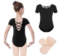 DANSHOW Body da danza a maniche lunghe per ragazze, colore nero, per ragazze, body da danza classica, tute da ginnastica, Manica corta nera, 4-6 Jahre