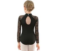 DANSHOW Body da danza per bambine | Elegante colletto alto, inserti in pizzo sulle spalle, chiusura con bottoni e scollatura a goccia sulla schiena