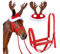 Dansydaisy 2 pezzi di Natale cavallo accessorio di Natale corna di cavallo cappello e renna vacanza cavallo halter set per vacanze cavallo accessori costume
