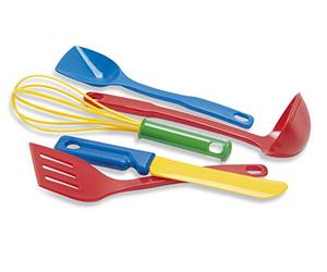 Dantoy Plastic Kitchen Utensils, 5 Piece Set Pretend Play for Kids, Made in Denmark - Multi Colour