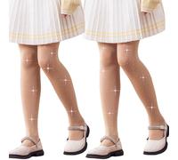 DANUOKU Confezione da 2 Collant con Strass per Bambine, Collant da Balletto per Ragazze, Collant Bianchi per Bambine, Età 6-12, Nude, 11-12 Years