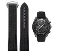 Danxancy Cinturino in gomma con estremità curva, fibbia deployante, compatibile con Omega X, Swatch Moonswatch Speedmaster, per uomo e donna, Nero, 20 mm