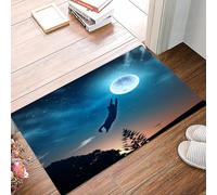 danxceh Tappetini da Bagno Tappetino da Doccia Assorbente Antiscivolo Lavabile,Tappeto da Bagno con Supporto in Gomma per,Immagine di gatto che salta e cattura la luna,40x60cm