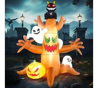 Danxilu 2,4m Albero Gonfiabile Halloween Decorazioni esterno con Gatto dagli Occhi Rossi Luminosi e Fantasmi e Zucca, horror con LED Incorporati per Cortile/Giardino/Prato