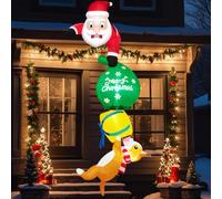 Danxilu Babbo Natale Gonfiabile Che Traina Cane e Sacchetto Regalo 240cm | Luci LED Integrate, Gonfiabili Natalizi Esterno Decorazione per Esterni Giardino Feste Prato Cortile Tetto da Esterno