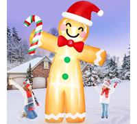 Danxilu Gonfiabili Natale per Esterni Grandi da 12 Piedi Luci LED Integrate, Omino Pan di Zenzero Gonfiabile Natale Esterno Decorazioni con Bastoncino di Zucchero per Natalizie, Cortili, Giardini