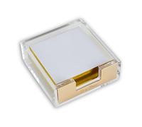 Dany Marcus Elegante porta appunti in vetro acrilico con accenti dorati, porta appunti + un blocco note